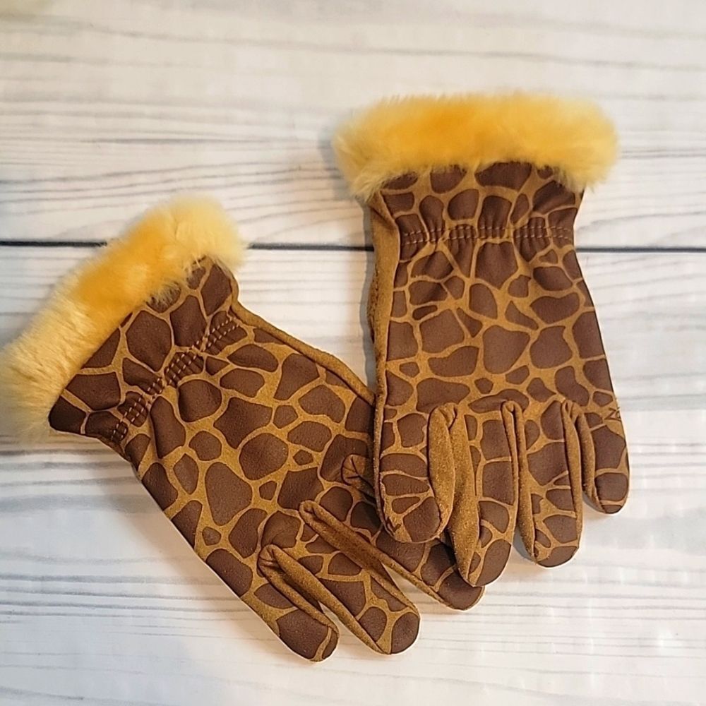 Zoo hands animal print youth size vegan leather gloves child size small
